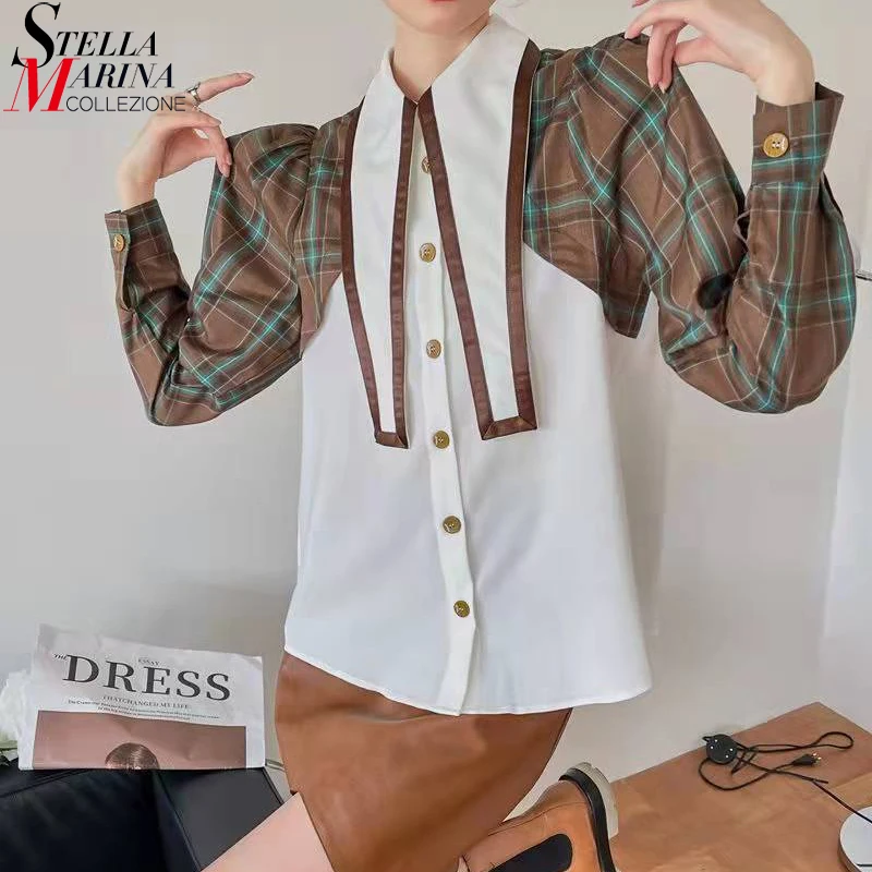 New White Patchwork Puff Sleeve Big Size Woman Spring Casual Blouses Cute Wear Style Female Oversized Shirt chemise femme JC051
New White Patchwork Puff Sleeve Big Size Woman Spring Casual Blouses Cute Wear Style Female Oversized Shirt chemise femme JC051