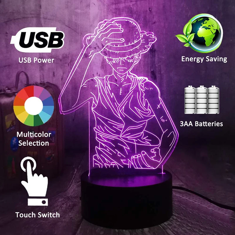 Anime One Piece Luffy 3D LED Night Light Roronoa Zoro 7 Colors Desk Lamp Home Bedroom Decor Kids Children Nightlight Xmas Gifts
Anime One Piece Luffy 3D LED Night Light Roronoa Zoro 7 Colors Desk Lamp Home Bedroom Decor Kids Children Nightlight Xmas Gifts