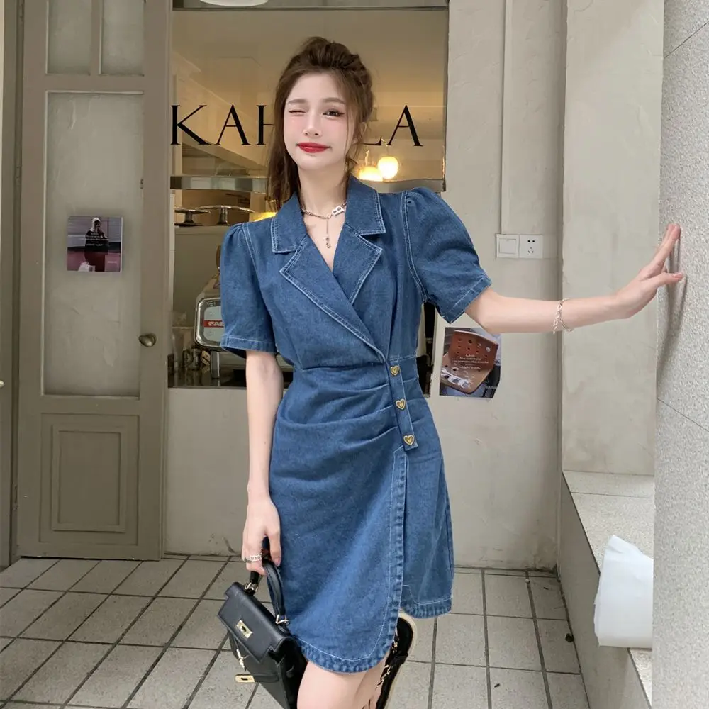 COIGARSAM Elegant Dresses Women Vintage Short Sleeve Notched Pleated High Waist Blue Dress Dropshipping 
COIGARSAM Elegant Dresses Women Vintage Short Sleeve Notched Pleated High Waist Blue Dress Dropshipping