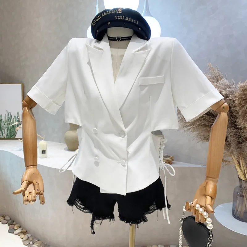Niche Design New Women 2022 Summer Drawstring Bandage Design Irregular Short Sleeved Suit Blazers Jacket Thin Design Top Coat
Niche Design New Women 2022 Summer Drawstring Bandage Design Irregular Short Sleeved Suit Blazers Jacket Thin Design Top Coat