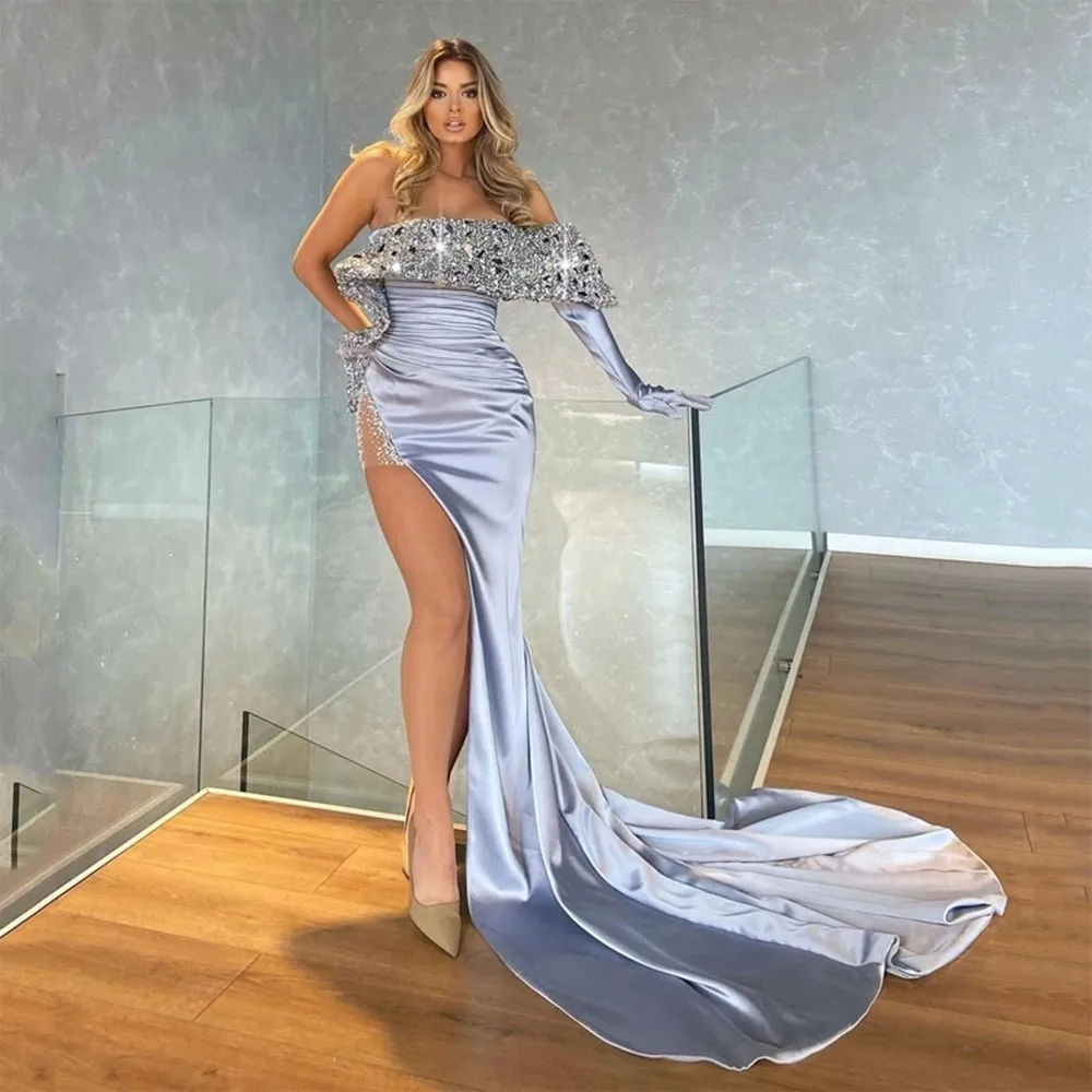One Shoulder 2022 Satin Mermaid Side Slit Elegant Celebrity Dress Sleeveless Pleated Women Formal Party Gowns Robes De Soirée
One Shoulder 2022 Satin Mermaid Side Slit Elegant Celebrity Dress Sleeveless Pleated Women Formal Party Gowns Robes De Soirée