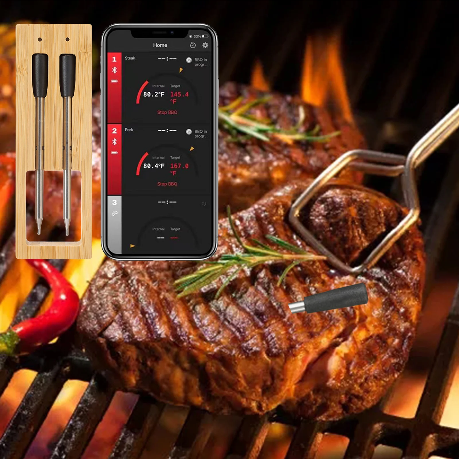 Wireless Meat Thermometer With Dual Probe Grill Thermometer Grilling Tools With Dual Probe Food Temperature Thermometer Cooking
Wireless Meat Thermometer With Dual Probe Grill Thermometer Grilling Tools With Dual Probe Food Temperature Thermometer Cooking