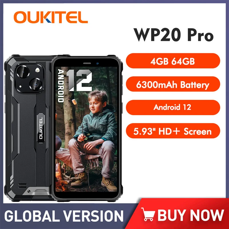 

Oukitel WP20 PRO Smartphone Outdoor 5.93" 6300mAh Android 12 Mobile Phones 4GB RAM 64GB ROM 20MP Waterproof Rugged Cellphone
