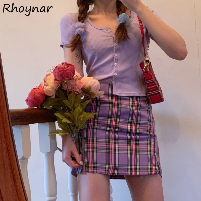 

7 Colors Skirts Women Side-slit Plaid Mini High Waist Retro Preppy Girlish Sweet All-match Holiday Kawaii Fashion Young Faldas
