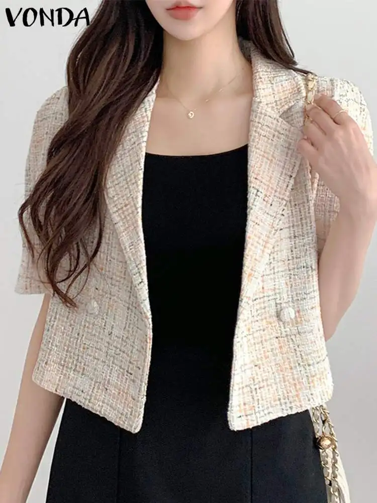 Блейзер VONDA женский с коротким рукавом, элегантный пиджак с лацканами, Модный повседневный офисный костюм, уличная одежда, лето 2023 
Блейзер VONDA женский с коротким рукавом, элегантный пиджак с лацканами, Модный повседневный офисный костюм, уличная одежда, лето 2023