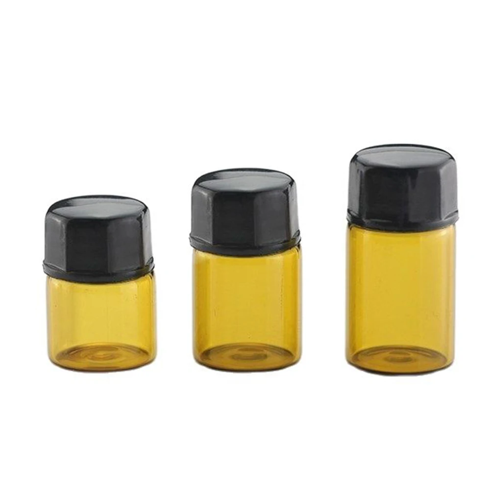 

1ML,2ML,3ML Amber Glass Bottle,Clear Sample Vials Mini Essential Oil Bottles Black,White Screw Cap Packing Container