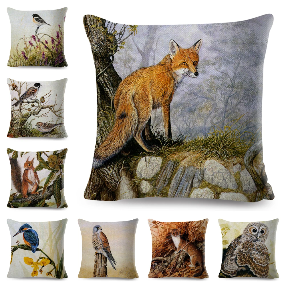 

Colorful Fox Bird Owl Cushion Cover for Kids Room Sofa Home Decor Cute Cartoon Squirrel Pillow Case Polyester Pillowcase 45x45cm