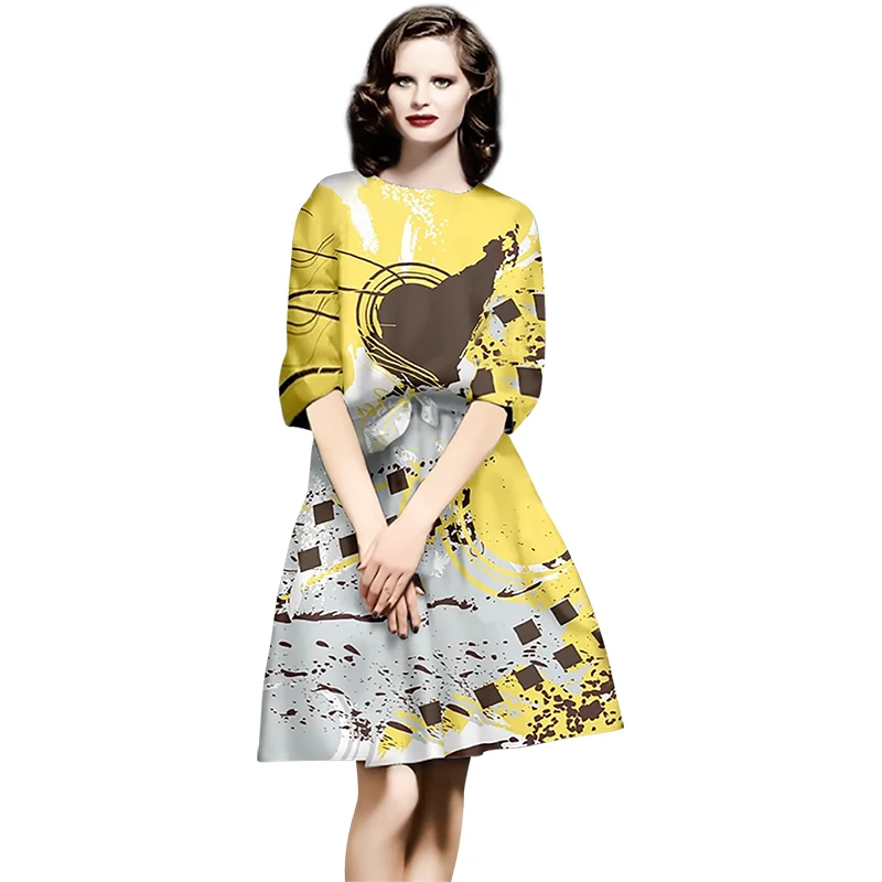 2022 summer new women's retro print dress waist-skimming round neck five-point sleeve a-line dress
2022 summer new women's retro print dress waist-skimming round neck five-point sleeve a-line dress