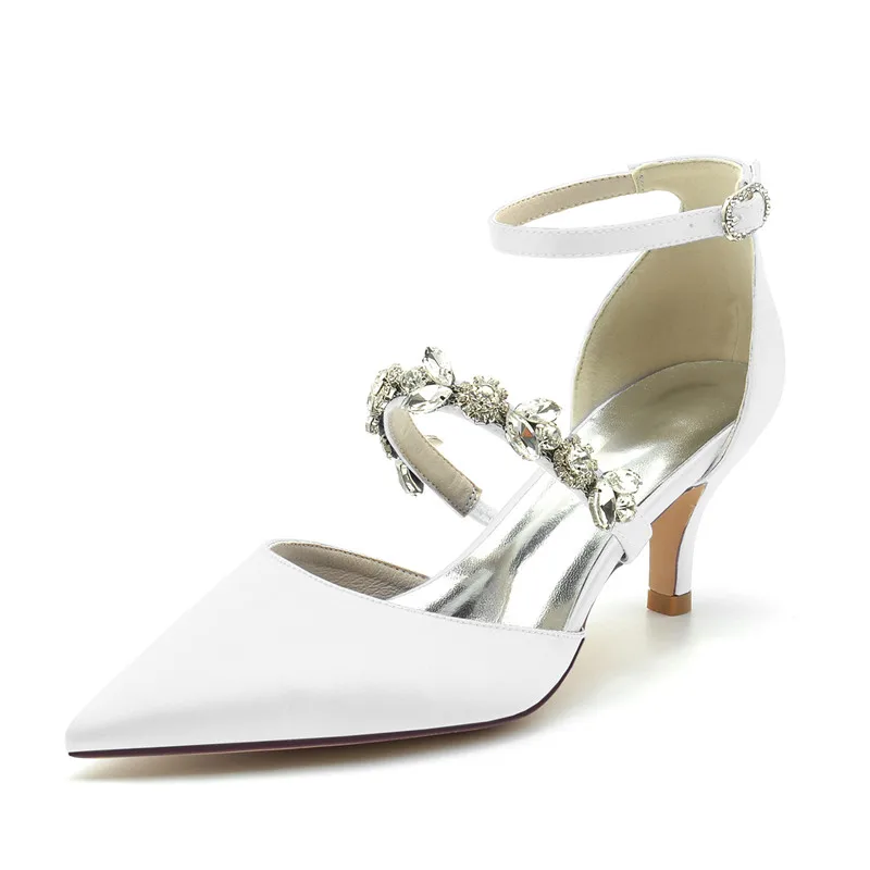 Kitten Heels Wedding Shoes for Bride Satin Rhinestones Pointed Toe Ankle Buckle Strap Women Heels for/Engagement/Prom/Evening
Kitten Heels Wedding Shoes for Bride Satin Rhinestones Pointed Toe Ankle Buckle Strap Women Heels for/Engagement/Prom/Evening