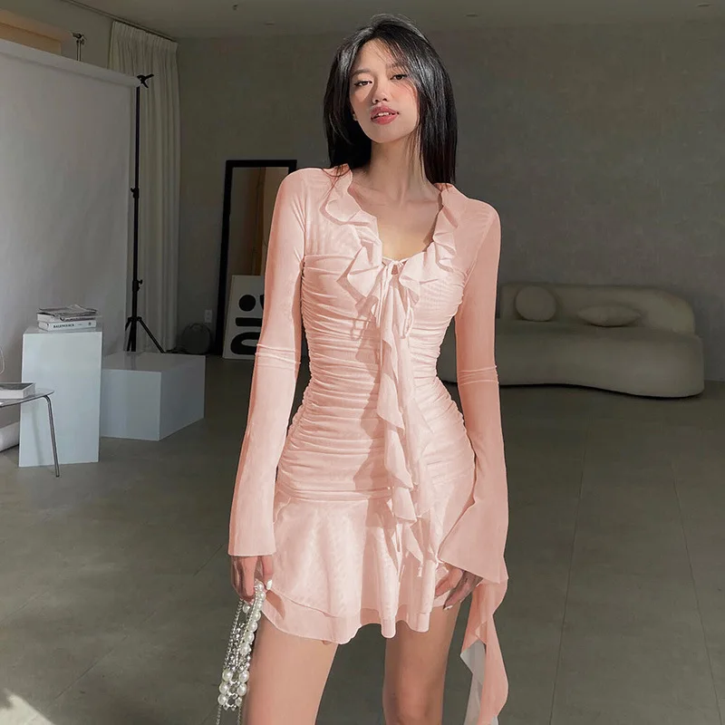 Ruffle Trim Womens Dress Zipper Lady Night Out Dress Pleated Patchwork Long Sleeve Beachwear Outfit Party Clubwear Vestidos
Ruffle Trim Womens Dress Zipper Lady Night Out Dress Pleated Patchwork Long Sleeve Beachwear Outfit Party Clubwear Vestidos