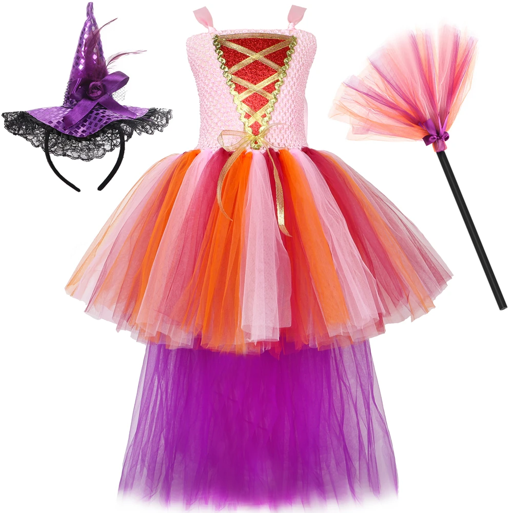 

Hocus Pocus 2 Witch Costume for Girls Fancy Party Tutu Dresses Sarah Sanderson Sister Cosplay Halloween Costume for Kids Clothes