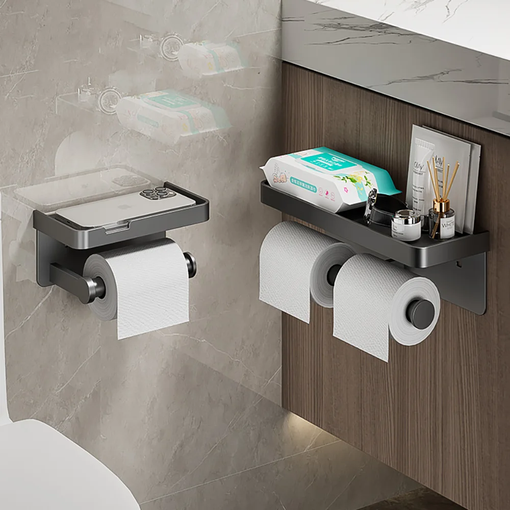 Large Toilet Paper Holder Wall-Mounted Paper Roll Holder With Storage Tray Toilet Organizer Phone Stand Bathroom Accessories 
Large Toilet Paper Holder Wall-Mounted Paper Roll Holder With Storage Tray Toilet Organizer Phone Stand Bathroom Accessories