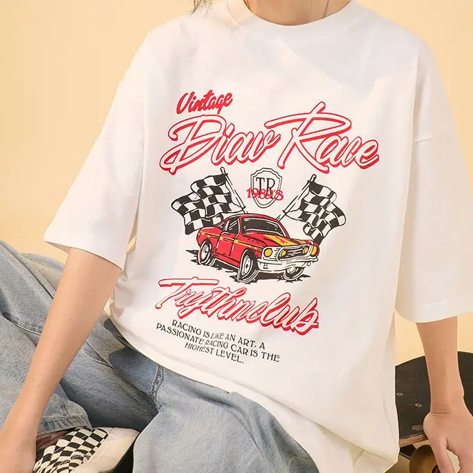 White Vintage Cartoon Car Printed Loose Graphic T Shirts Women Couple Short Sleeve Harajuku Tshirt Summer 2022 French Tops
White Vintage Cartoon Car Printed Loose Graphic T Shirts Women Couple Short Sleeve Harajuku Tshirt Summer 2022 French Tops