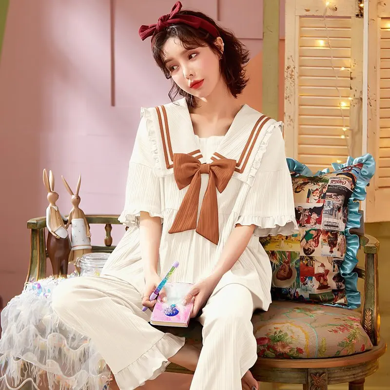 Summer New Loose Casual Palace Style Cotton Home Clothes Two Piece Suit Women Soft Comfortable Nightclothes Leisure Pajamas Set
Summer New Loose Casual Palace Style Cotton Home Clothes Two Piece Suit Women Soft Comfortable Nightclothes Leisure Pajamas Set