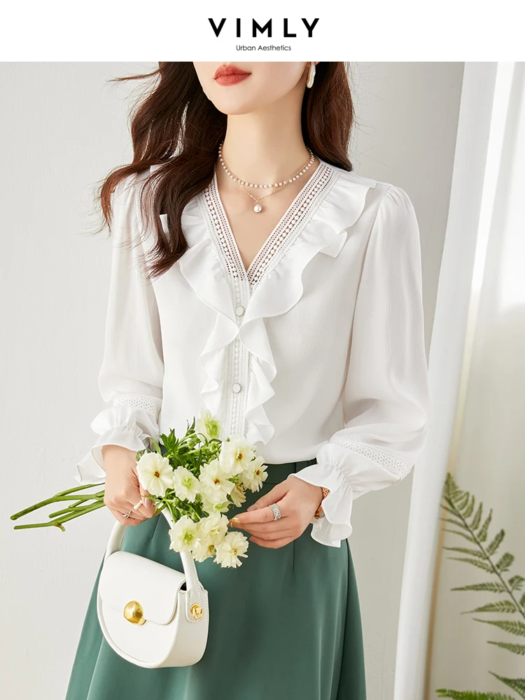 Vimly Lace V-neck Chiffon White Shirt for Women 2023 Spring French Style Elegant Ruffled Long Sleeve Button Down Shirt Blouses
Vimly Lace V-neck Chiffon White Shirt for Women 2023 Spring French Style Elegant Ruffled Long Sleeve Button Down Shirt Blouses