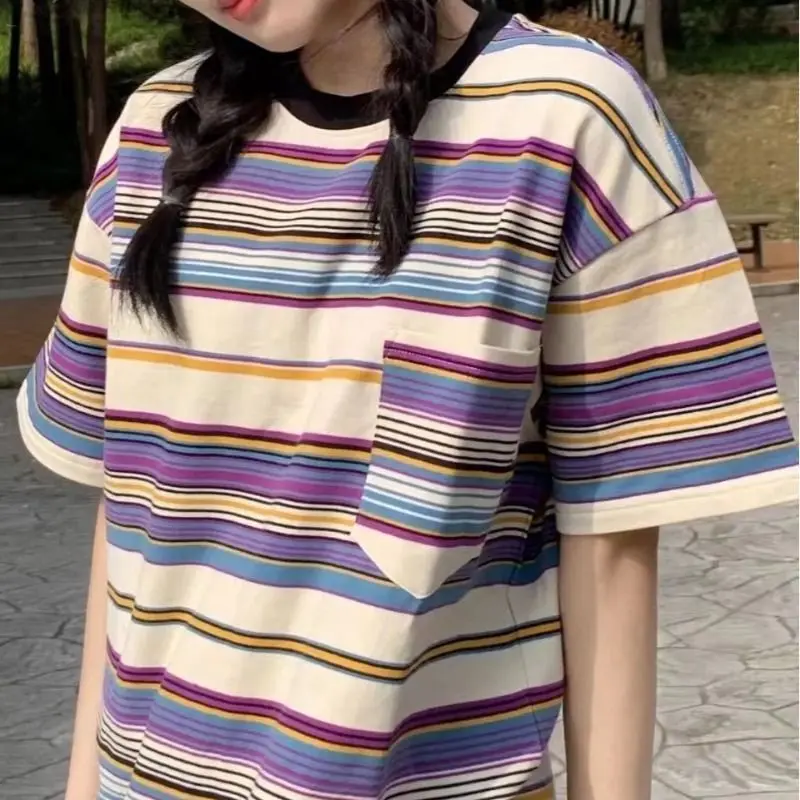 Korean Style Stripe Short Sleeved Unisex T Shirt Loose Casual Oversized Streetwear Couple Retro Round Neck Top Clothing Harajuku
Korean Style Stripe Short Sleeved Unisex T Shirt Loose Casual Oversized Streetwear Couple Retro Round Neck Top Clothing Harajuku