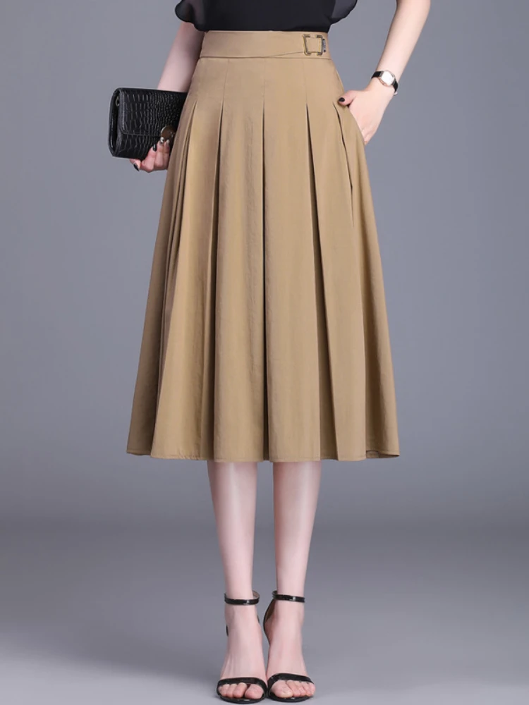 2022 Summer Fashion Elegant Khaki Black Pleated Skirt Women Elastic High Waist Loose Big Swing Office Lady Long Skirts 4XL 9319
2022 Summer Fashion Elegant Khaki Black Pleated Skirt Women Elastic High Waist Loose Big Swing Office Lady Long Skirts 4XL 9319