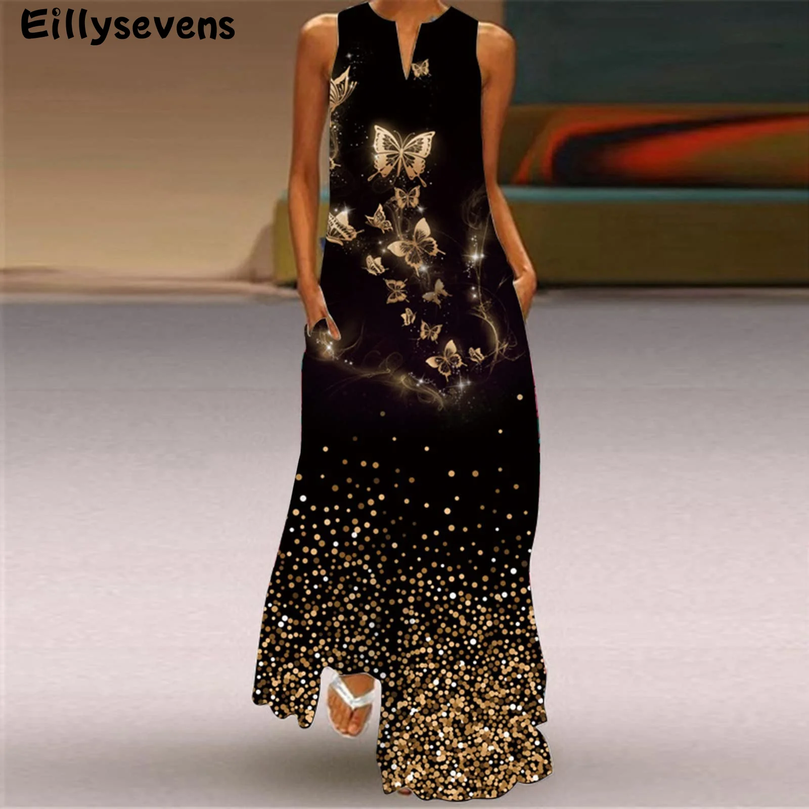 Женское платье макси без рукавов с V-образным вырезом, повседневный Пляжный наряд для женщин, летние длинные платья с принтом бабочки, женские платья
Женское платье макси без рукавов с V-образным вырезом, повседневный Пляжный наряд для женщин, летние длинные платья с принтом бабочки, женские платья
