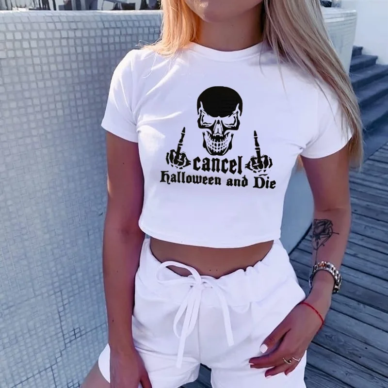 Women Clothes Gothic Skull Letter Print Slim Cropped Top Short Sleeve T-shirt Punk y2k Oversize Harajuku Streetwear Vintage size
Women Clothes Gothic Skull Letter Print Slim Cropped Top Short Sleeve T-shirt Punk y2k Oversize Harajuku Streetwear Vintage size