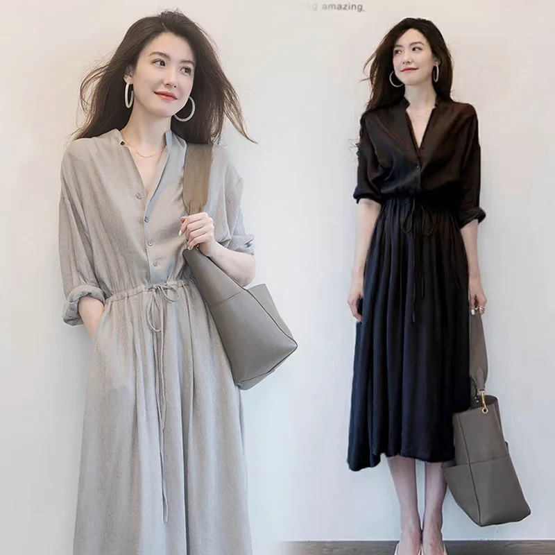 Frence Solid Loose Slim Waist Woman Dress A-line V-neck Full-sleeve Plus Size Long Dress for Office Ladies
Frence Solid Loose Slim Waist Woman Dress A-line V-neck Full-sleeve Plus Size Long Dress for Office Ladies