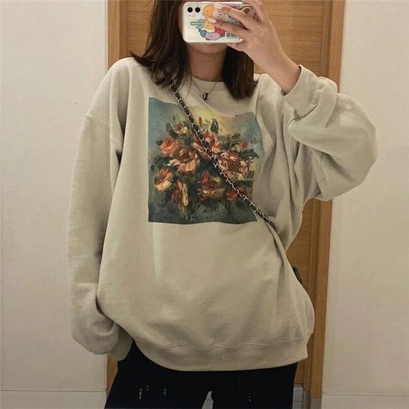 Vintage Oil Painting Sunflower Print Sweatshirt Women Long Sleeve O Neck Loose Pullovers Streetwear Casual Female Hoodies Tops
Vintage Oil Painting Sunflower Print Sweatshirt Women Long Sleeve O Neck Loose Pullovers Streetwear Casual Female Hoodies Tops