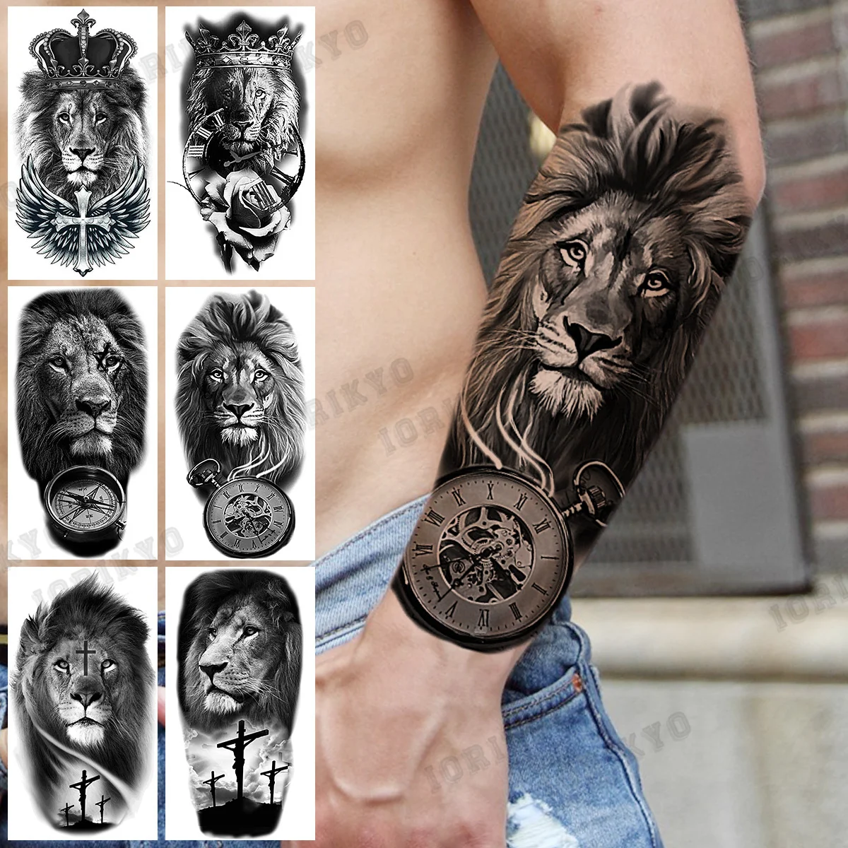 Black Lion Compass Temporary Tattoos For Men Adult Women Cross Wings Crown Rose Flower Fake Tattoo Waterproof Half Sleeve Tatoos
Black Lion Compass Temporary Tattoos For Men Adult Women Cross Wings Crown Rose Flower Fake Tattoo Waterproof Half Sleeve Tatoos