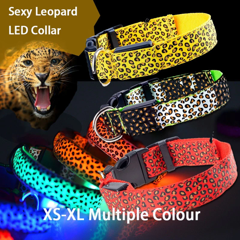 Sexy Leopard Nylon Glowing Dog Collar Led Light Night Safety Luminous Collar Perro Luz Collier Chien Dog Accessories Pet Items
Sexy Leopard Nylon Glowing Dog Collar Led Light Night Safety Luminous Collar Perro Luz Collier Chien Dog Accessories Pet Items