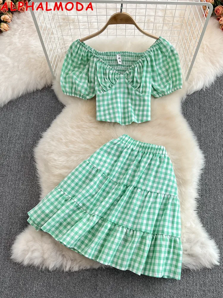 ALPHALMODA 2022 Summer Short-sleeve Plaids Blouse + A-line Short Shirt Women Young 2pcs Suits Holidays Casual Skirt 2pcs Set
ALPHALMODA 2022 Summer Short-sleeve Plaids Blouse + A-line Short Shirt Women Young 2pcs Suits Holidays Casual Skirt 2pcs Set