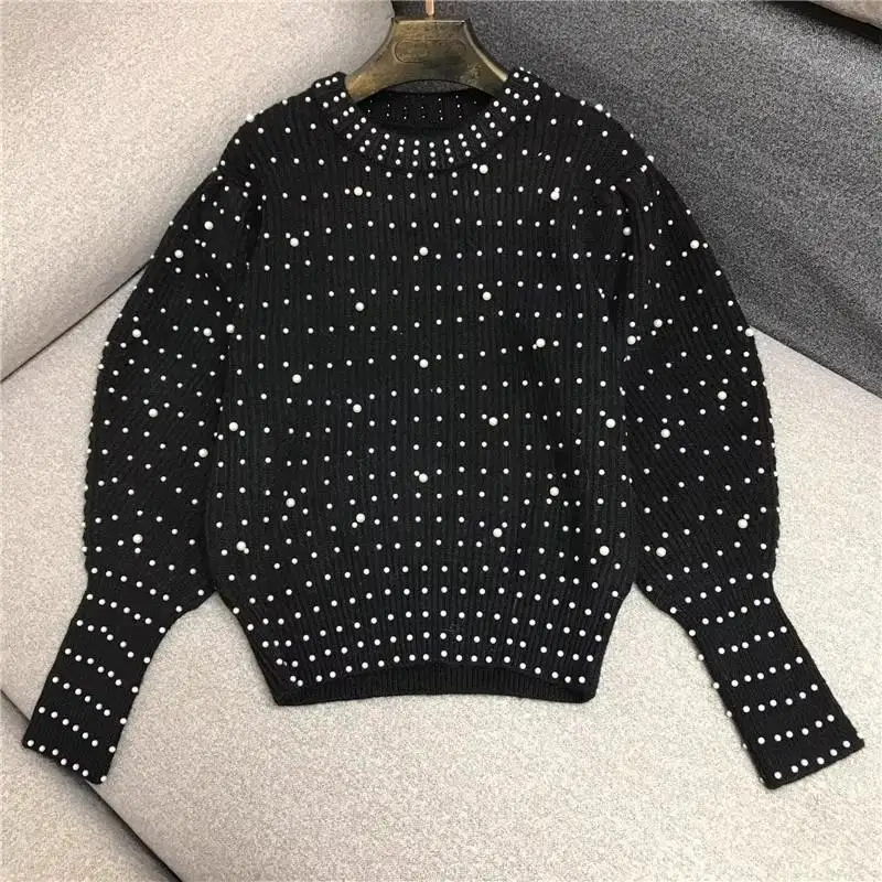 Vintage Heavy Industry Pearl Nail Bead Bubble Sleeve Sweater Blaxk White Top Knit Pullover 2023 Autumn Winter Fashion New
Vintage Heavy Industry Pearl Nail Bead Bubble Sleeve Sweater Blaxk White Top Knit Pullover 2023 Autumn Winter Fashion New