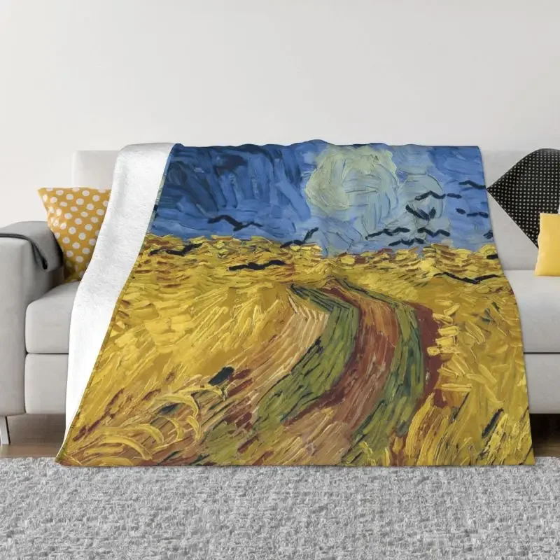 

Одеяло Wheatfield с воронами, мягкое флисовое весеннее теплое фланелевое одеяло с картиной Винсента Ван Гога, покрывало для дивана, офисной кровати