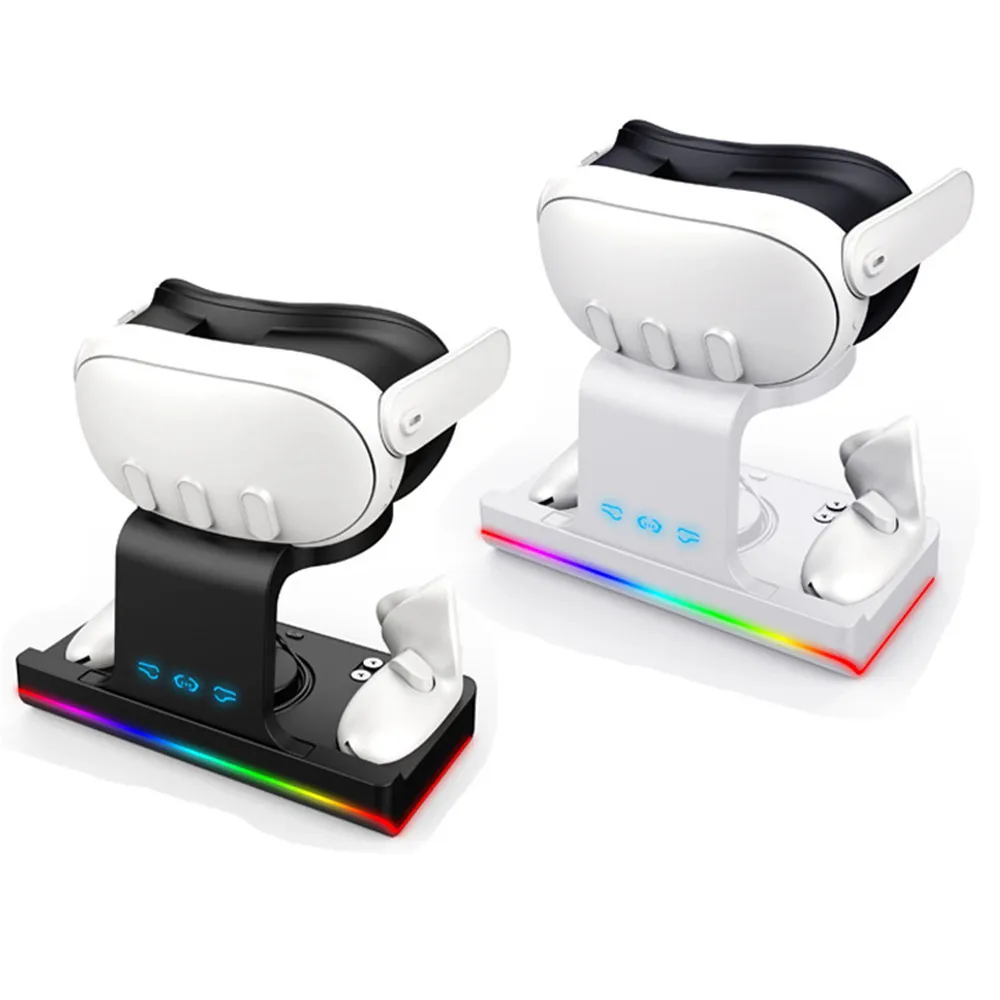 Зарядная база VR совместима с Meta Quest 3 с красочными дыхательными огнями, зарядная док-станция VR Grip для аксессуаров VR
Зарядная база VR совместима с Meta Quest 3 с красочными дыхательными огнями, зарядная док-станция VR Grip для аксессуаров VR