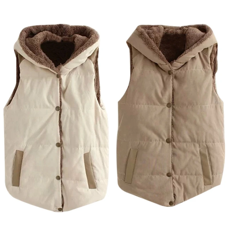 2Pcs Coral Fleece Hooded Vest Jacket Sleeveless With Buttons Waistcoat Autumn Winter Coat, Khaki XL & Creamy-White XXL
2Pcs Coral Fleece Hooded Vest Jacket Sleeveless With Buttons Waistcoat Autumn Winter Coat, Khaki XL & Creamy-White XXL