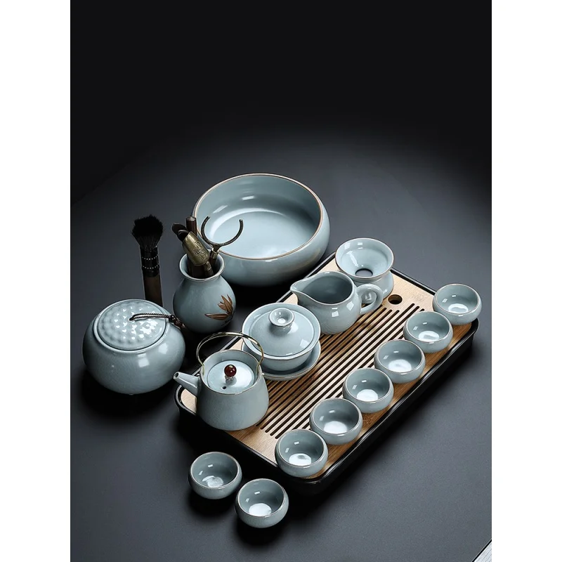 

Ru Kiln Kung Fu Tea Set Set Household Ceramic Office Visitor Ice Crack Crack Ru Ceramic Teapot Teacup Tea Tray