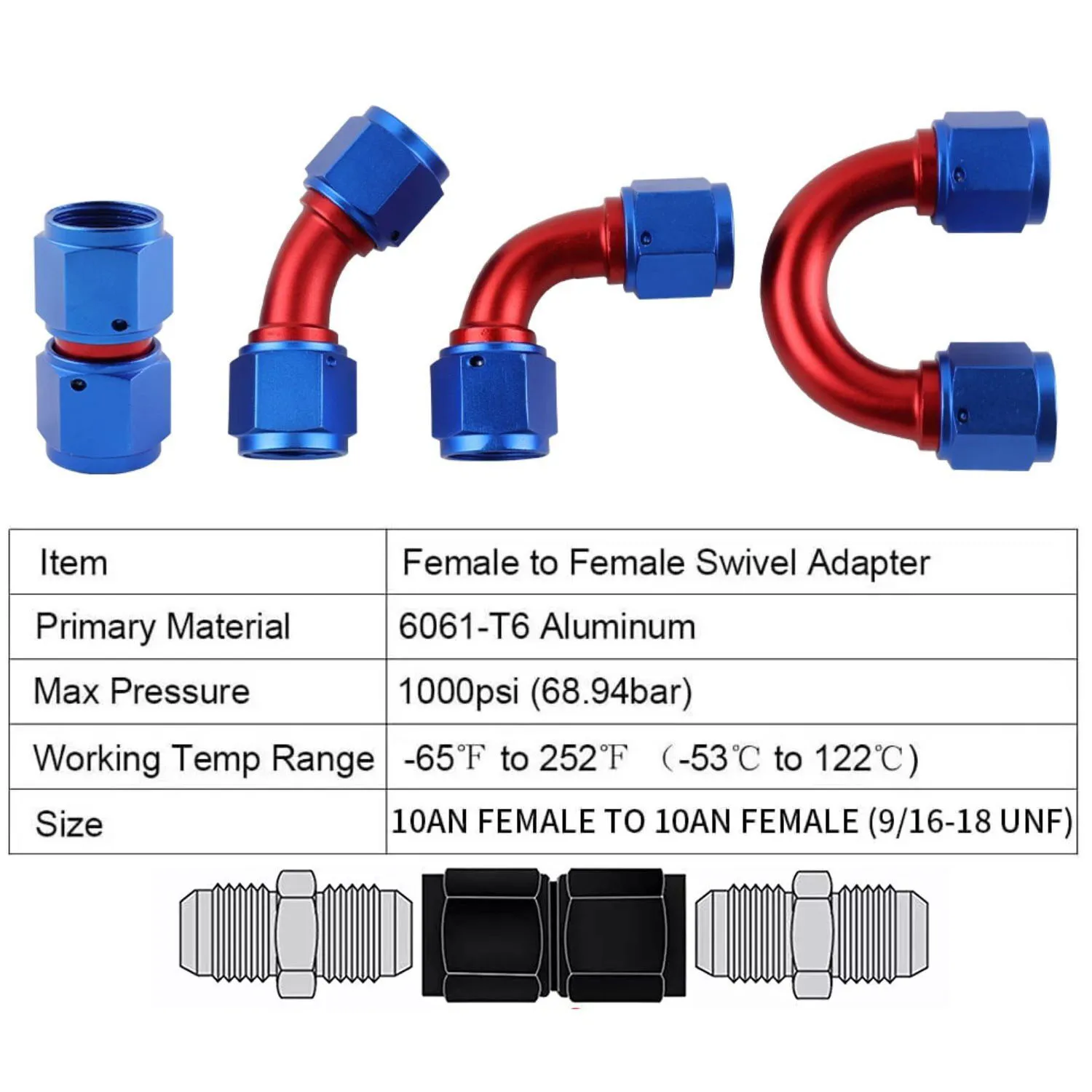 

0/45/90/180 degree AN10 Female Swivel Coupler Union Fitting Oil Fuel Hose Line