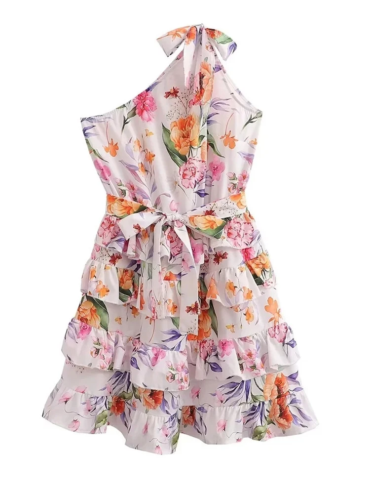Ladies Cute Floral Print High Waist Cake Short Dresses Womens Oblique Single Collar Dress Female Cascading Chic Dress With Belt
Ladies Cute Floral Print High Waist Cake Short Dresses Womens Oblique Single Collar Dress Female Cascading Chic Dress With Belt