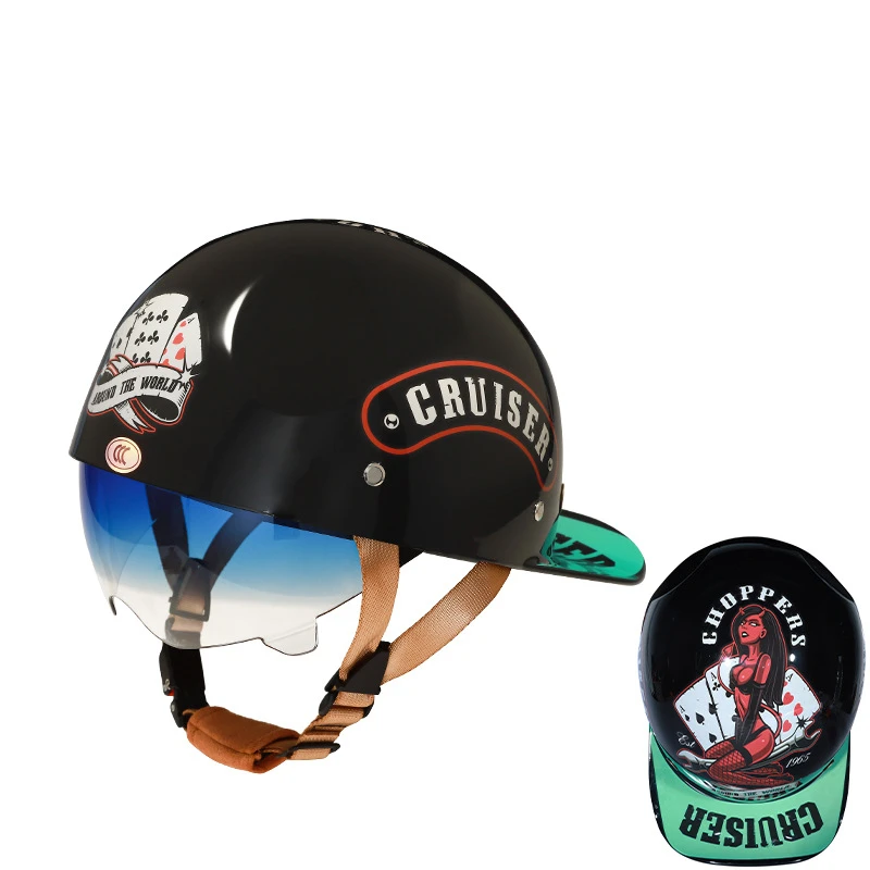Motorcycle Retro Helmet Summer Sunscreen Personalized Scoop Helmet with Lens for Men and Women Removable Lined Helmet
Motorcycle Retro Helmet Summer Sunscreen Personalized Scoop Helmet with Lens for Men and Women Removable Lined Helmet