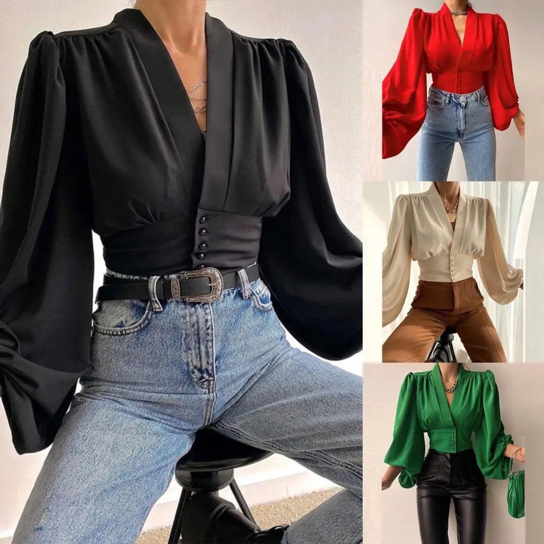 Spring Fashion Women Shirt Lantern Long Sleeves Casual Solid Color Printed Slim Buttons V Neck Blouse Commute High Street Shirts
Spring Fashion Women Shirt Lantern Long Sleeves Casual Solid Color Printed Slim Buttons V Neck Blouse Commute High Street Shirts