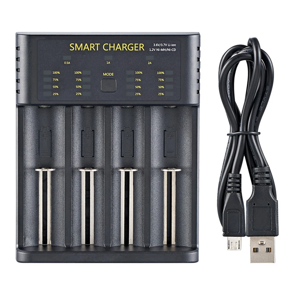 

Умное зарядное устройство с 4 слотами USB для литиевых батарей 3,6 В/3,7 в, 1,2 в, перезаряжаемые Ni-mh/Ni-Cd аккумуляторы с регулируемой зарядкой