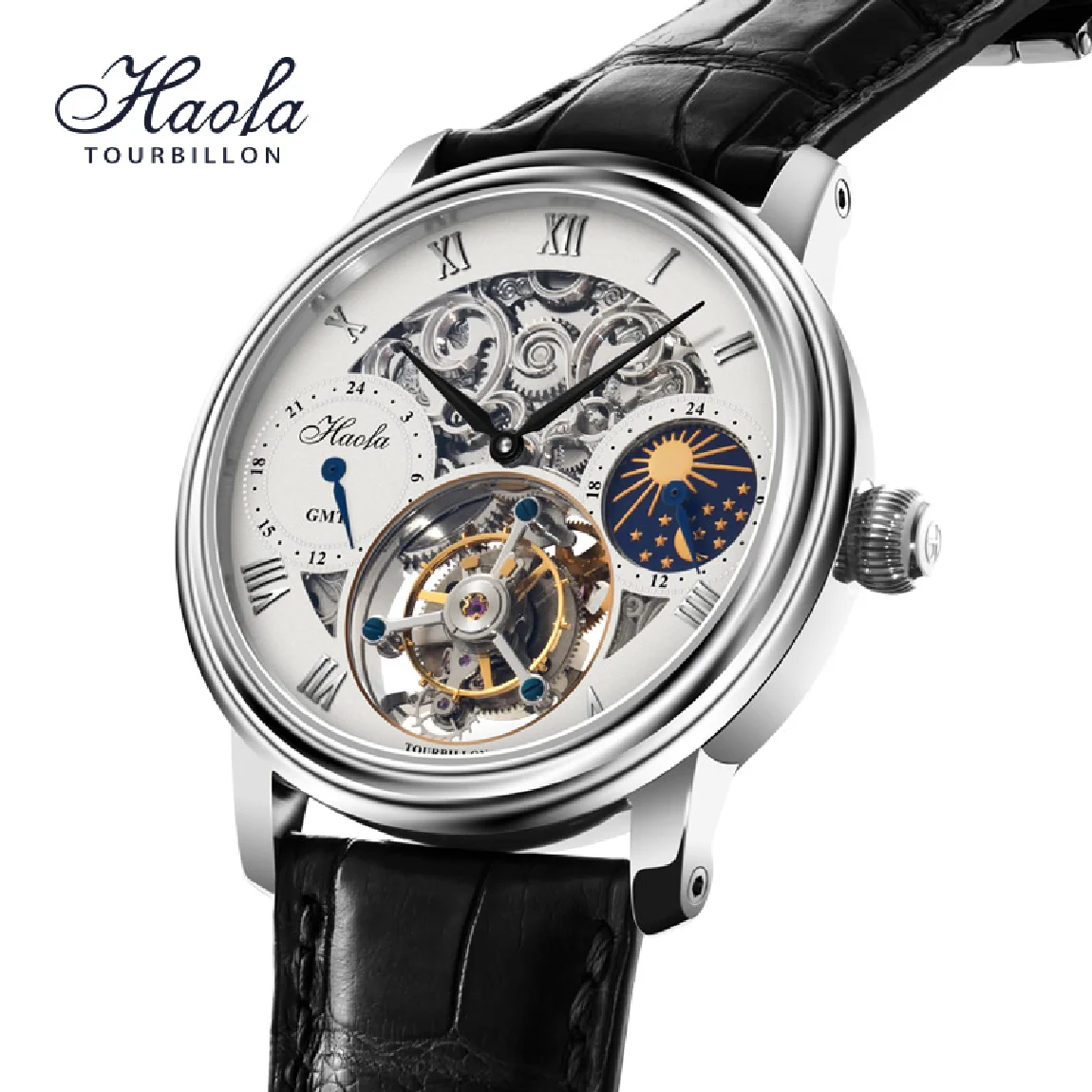 HAOFA Skeleton GMT Tourbillon Movement Wrist Watch For Men Luxury Brand Moon Mechanical Sapphire Watches Mens 2021 orologio uomo
HAOFA Skeleton GMT Tourbillon Movement Wrist Watch For Men Luxury Brand Moon Mechanical Sapphire Watches Mens 2021 orologio uomo