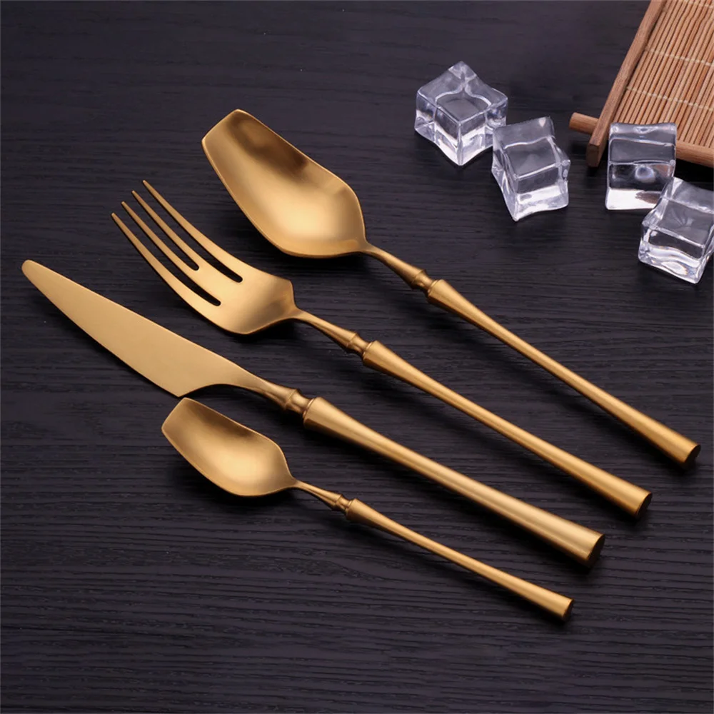 Gold Stainless Steel Cutlery Set Dinnerware Matte Fork Knife Spoon Set 4Pcs/set Kitchen Utensils High-End Tableware Dropshipping
Gold Stainless Steel Cutlery Set Dinnerware Matte Fork Knife Spoon Set 4Pcs/set Kitchen Utensils High-End Tableware Dropshipping