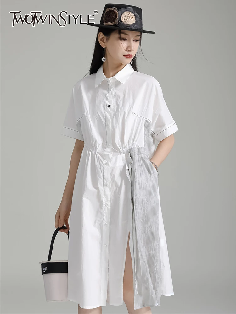 TWOTWINSTYLE Casual Minimalist Dresses For Women Lapel Short Sleeve Tunic Patchwork Folds Loose Summer Dresss Female Clothing
TWOTWINSTYLE Casual Minimalist Dresses For Women Lapel Short Sleeve Tunic Patchwork Folds Loose Summer Dresss Female Clothing