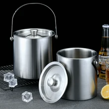 Stainless Steel Insulated Chilling Ice Bucket Wine Beer Cooler Champagne Bucket with Lid for Beach Picnics BBQ