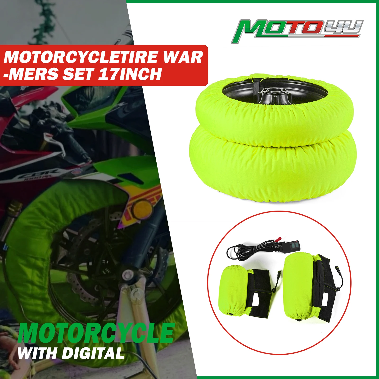 MOTO4U Цифровые грелки для шин 120/180 120/190 120/200 флуоресцентно-зелёного цвета