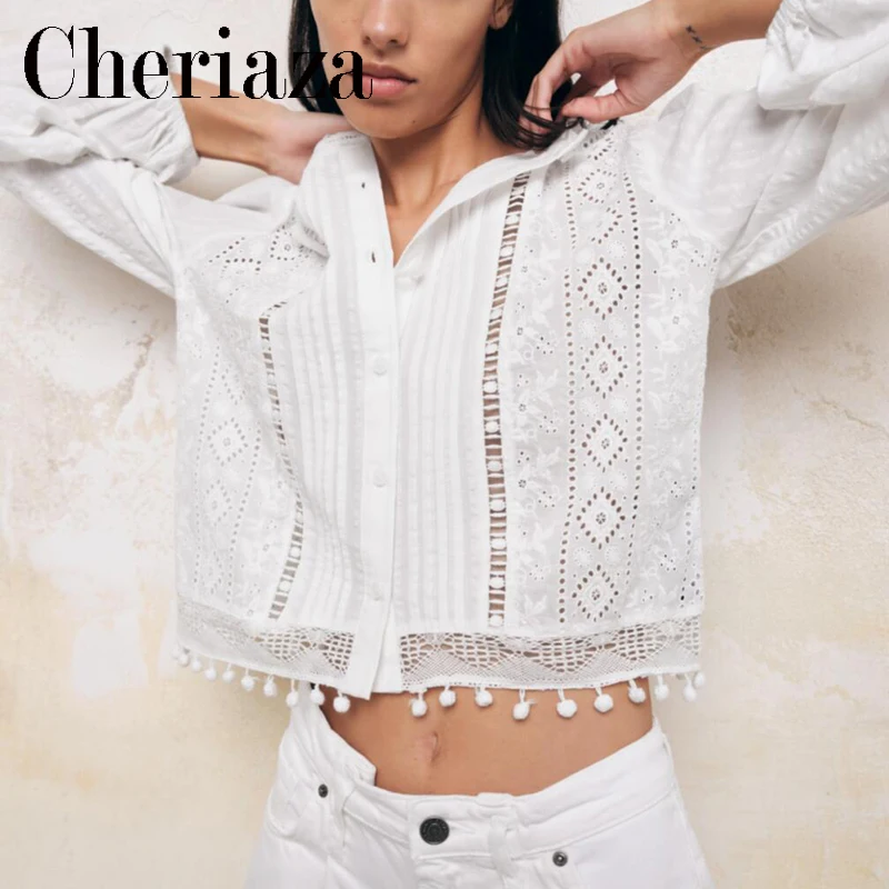 2022Spring Woman White Embroidered Cutout Shirt Leisure Crew Neck Button Blusas Puff Sleeves Chic Lady Short Cardigan Tops Mujer
2022Spring Woman White Embroidered Cutout Shirt Leisure Crew Neck Button Blusas Puff Sleeves Chic Lady Short Cardigan Tops Mujer
