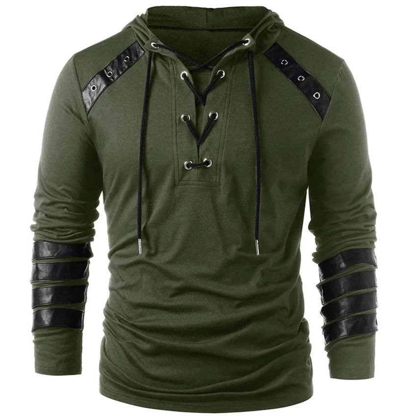 Men Hoodie Punk Pu Leather Long Sleeve Lace Up Black Blue Streetwear Gothic Casual Hooded Sweatshirt Spring Tops Clothing
Men Hoodie Punk Pu Leather Long Sleeve Lace Up Black Blue Streetwear Gothic Casual Hooded Sweatshirt Spring Tops Clothing