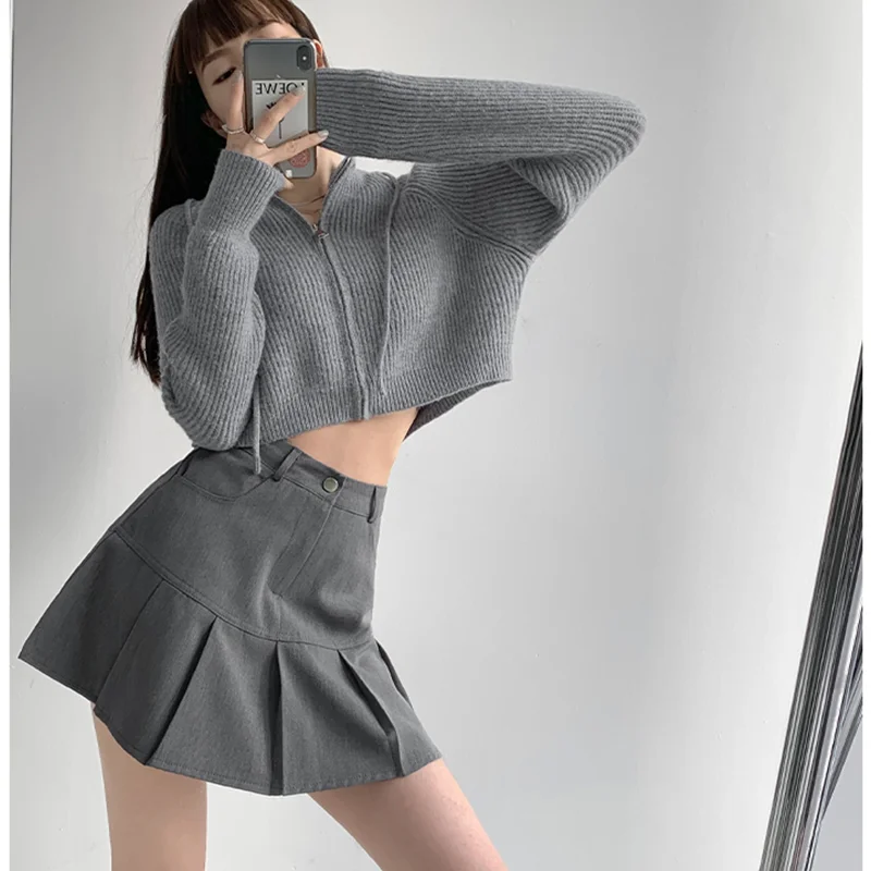 

College Style Retro Spicy Girl High Waist Appear Thin Pleated Skirt Women Spring and Autumn Grey Half-body Fishtail Skirt Trend