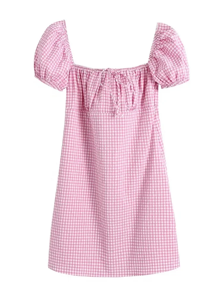 2022 Summer Women Stylish With Pink Plaid Fitted Mini Dress New Puff Sleeves Lace Up Square Collar Sweet Vestidos
2022 Summer Women Stylish With Pink Plaid Fitted Mini Dress New Puff Sleeves Lace Up Square Collar Sweet Vestidos