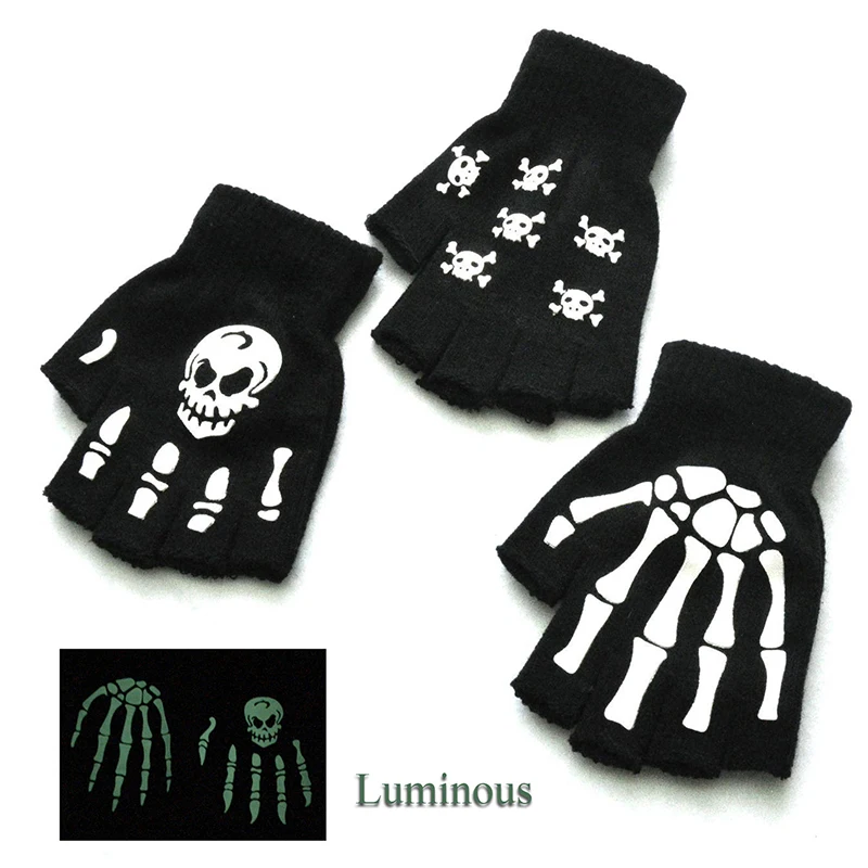 

Halloween Luminous Half Finger Gloves Horror Skull Claw Bone Skeleton Elastic Festival Decoration Gloves Unisex Fashion Cosplay