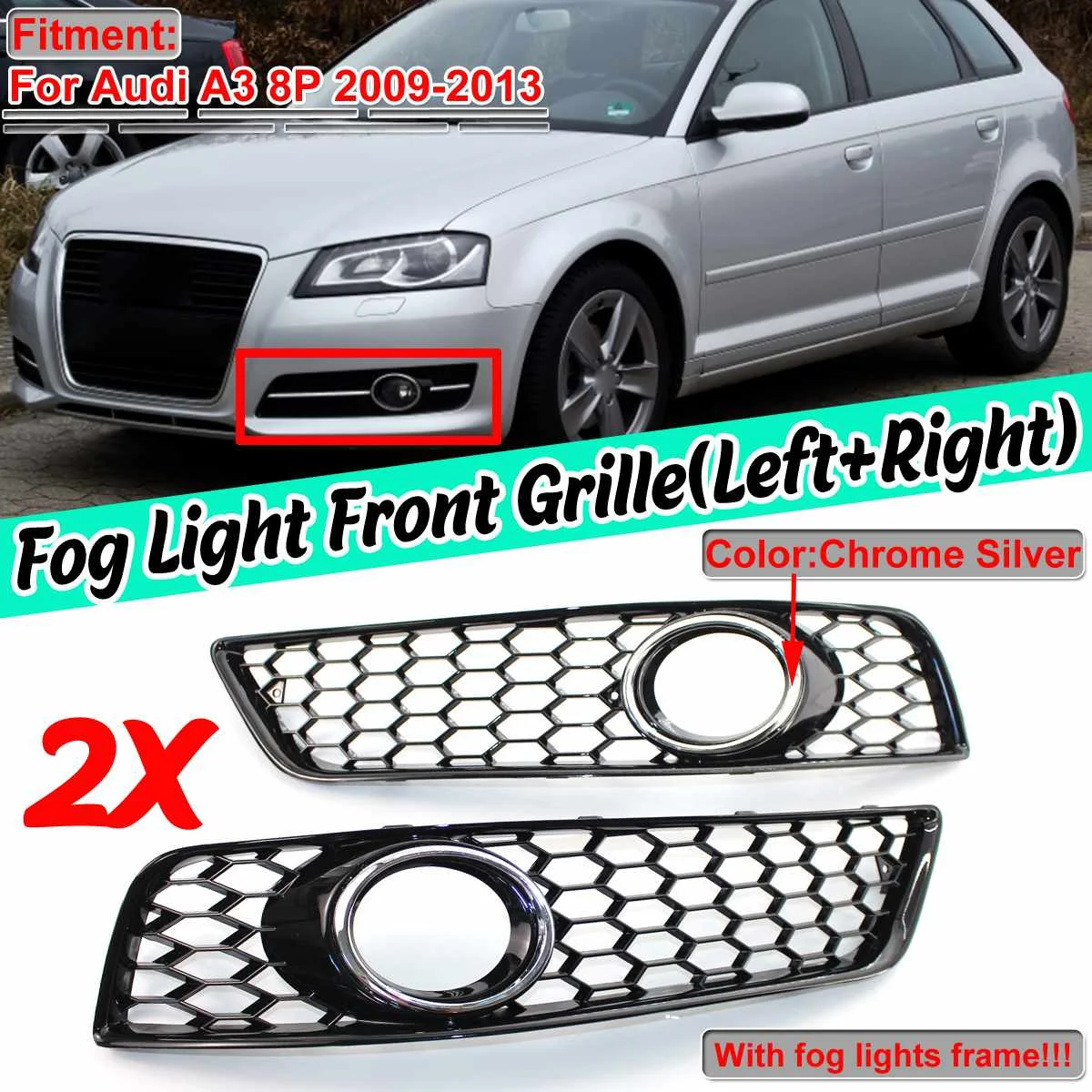 Left+Right Honeycomb Mesh Style Car Front Fog Light Cover Honeycomb Grille Grill For Audi A3 8P 2009 2010 2011 2012 2013
Left+Right Honeycomb Mesh Style Car Front Fog Light Cover Honeycomb Grille Grill For Audi A3 8P 2009 2010 2011 2012 2013