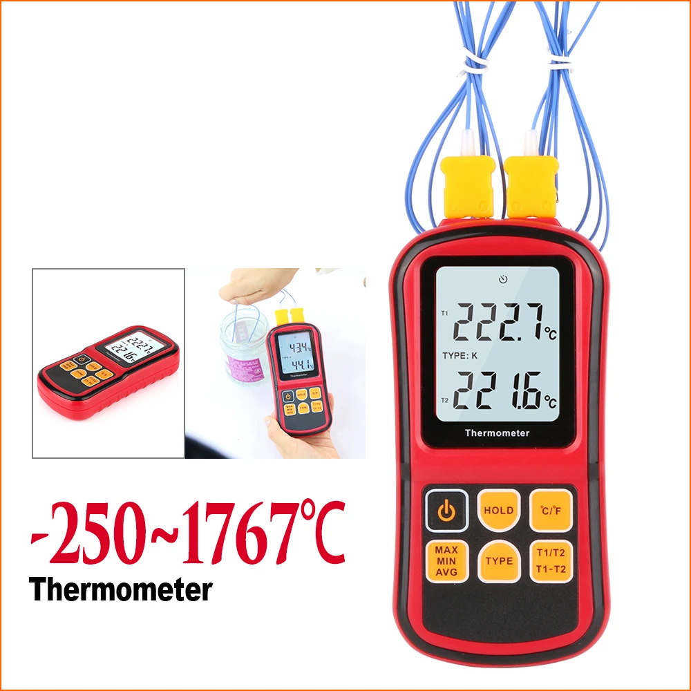 Professional Temperature Meter Digital Measure Tool Handheld Temperature Tester With 2pcs Thermocouple Use For Liquid
Professional Temperature Meter Digital Measure Tool Handheld Temperature Tester With 2pcs Thermocouple Use For Liquid